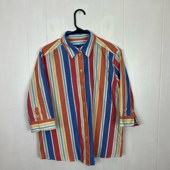 Vintage Single Stitch Striped Button Down Sz L - Picture 1 of 7